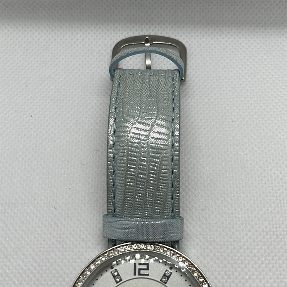 Cavanaugh Large Face Watch Rhinestones Quartz Metallic Genuine Leather Band - Picture 8 of 13